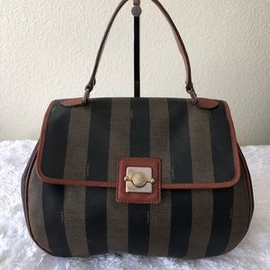 Fendi Rare Vintage Pequin Canvas Satchel Bag